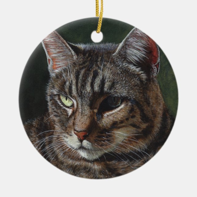 Hana Tabby cat painting art Ceramic Tree Decoration (Front)