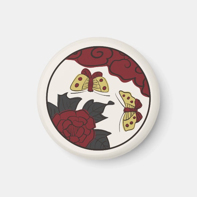 Hanafuda "Botan-ni-chou" Magnet (Front)