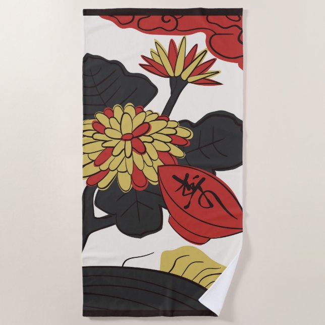 Hanafuda "Kiku-ni-sakazuki" Beach Towel (Front)