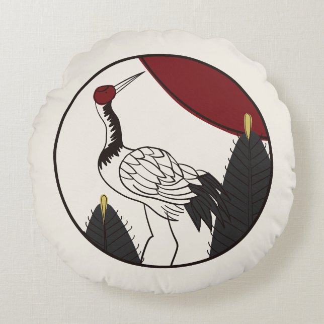 Hanafuda "Matsu-ni-tsuru" Round Cushion (Front)