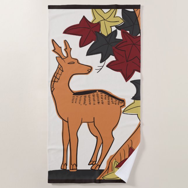 Hanafuda "Momiji-ni-shika" Beach Towel (Front)