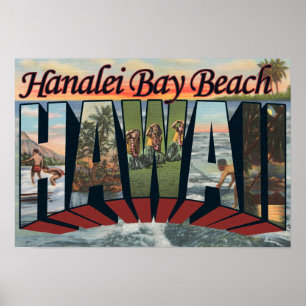 Hanalei Bay Beach, Hawaii - Large Letter Scenes Poster