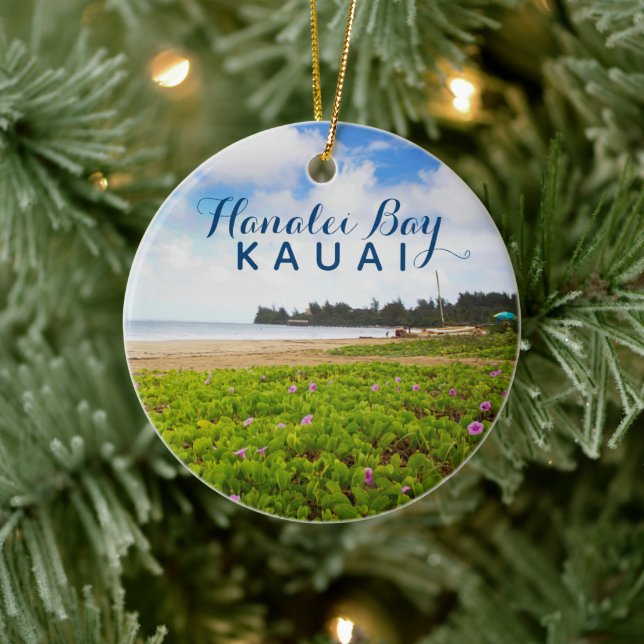 Hanalei Bay Kauai Hawaii 2 Photo Year Ceramic Tree Decoration (Tree)