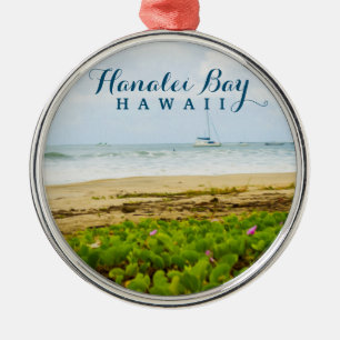 Hanalei Bay Kauai Hawaii Beach & Boats Metal Tree Decoration