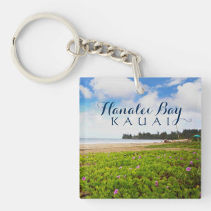 Hanalei Bay, Kauai Hawaii Beach Flowers Key Ring