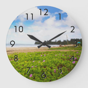 Hanalei Bay, Kauai Hawaii Beach Flowers Large Clock