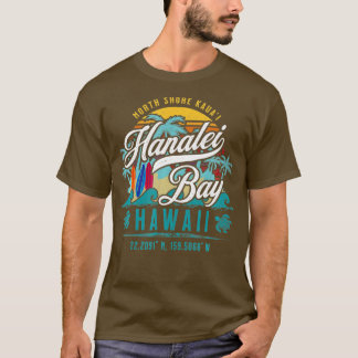 Hanalei Bay North Shore Kauai Hawaii Retro Sun Sur T-Shirt
