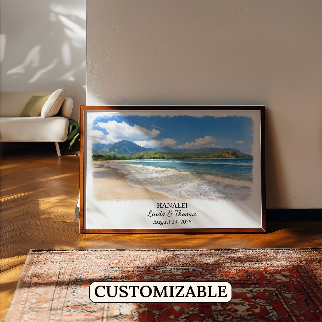 Hanalei Hawaii Poster, Watercolor, Custom Poster (Creator Uploaded)