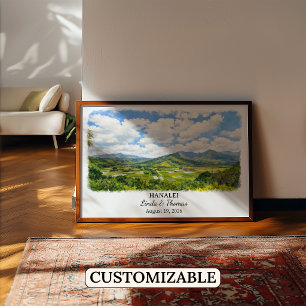 Hanalei Hawaii Poster, Watercolor, Custom Poster