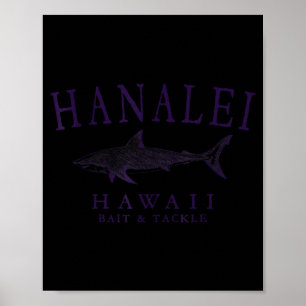 Hanalei hawaii shark vintage plum art fishing poster