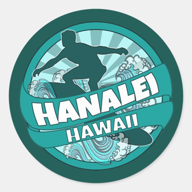 Hanalei Hawaii teal surfer logo stickers (Front)