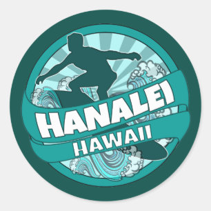 Hanalei Hawaii teal surfer logo stickers