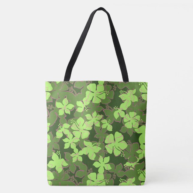 Hanalei Hawaiian Hibiscus Camo Floral Beach Bag (Front)
