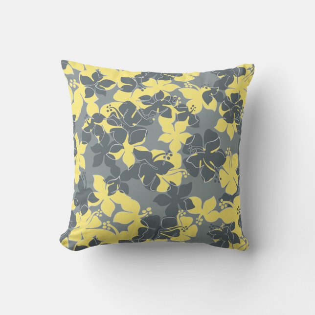 Hanalei Hawaiian Hibiscus Camo Floral Cushion (Front)