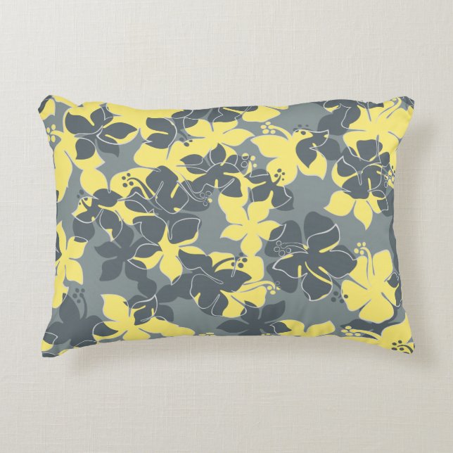 Hanalei Hawaiian Hibiscus Camo Floral Decorative Cushion (Front)
