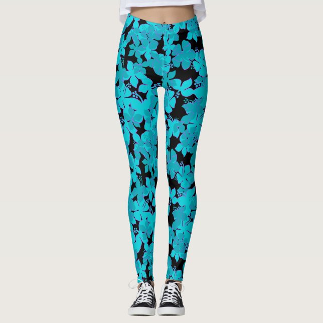 Hanalei Hawaiian Hibiscus Camo Floral Leggings (Front)