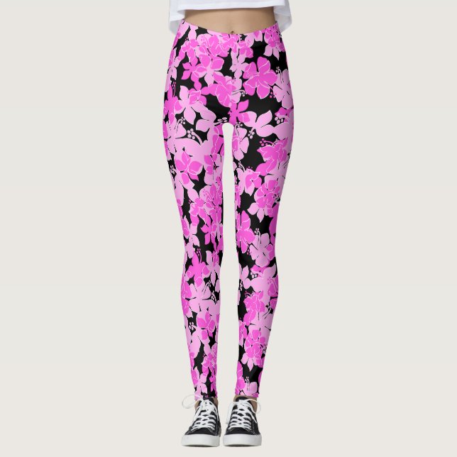 Hanalei Hawaiian Hibiscus Camo Floral Leggings (Front)