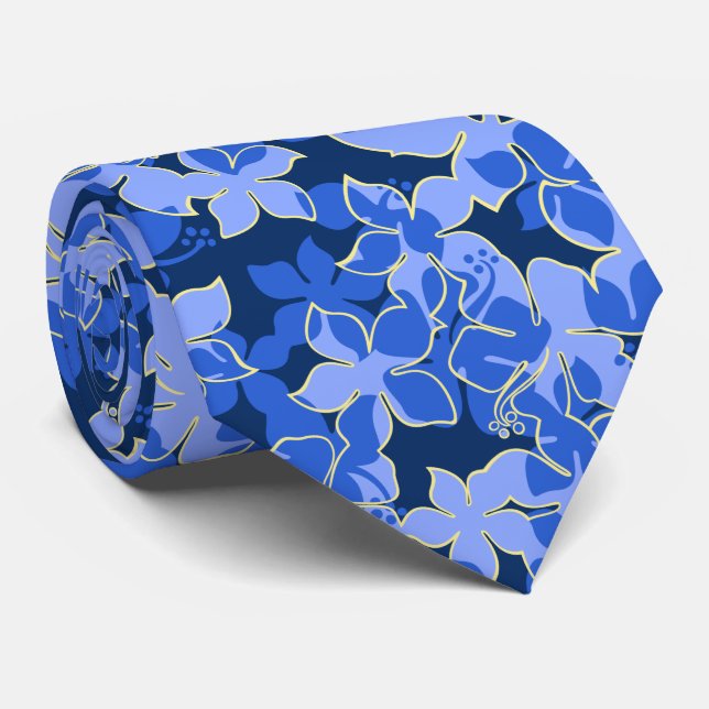 Hanalei Hawaiian Hibiscus Floral Two-sided Printed Tie (Rolled)
