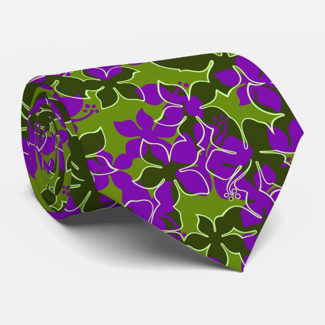 Hanalei Hawaiian Hibiscus Floral Two-sided Printed Tie (Rolled)