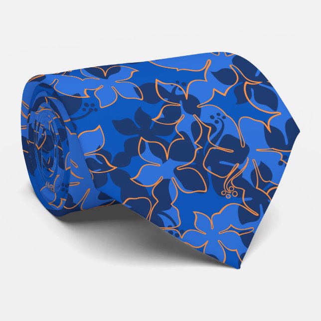 Hanalei Hawaiian Hibiscus Floral Two-sided Printed Tie (Rolled)