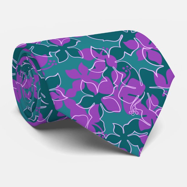Hanalei Hawaiian Hibiscus Floral Two-sided Printed Tie (Rolled)