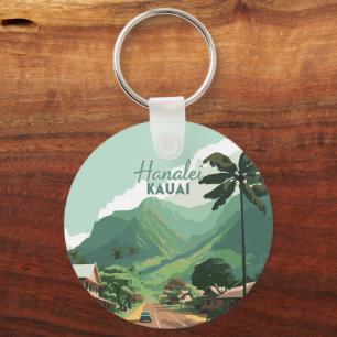 Hanalei Kauai Hawaii Bay Mountains Green Key Ring