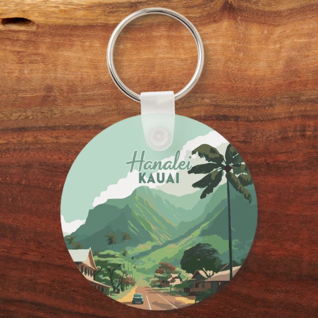 Hanalei Kauai Hawaii Bay Mountains Green Key Ring (Front)