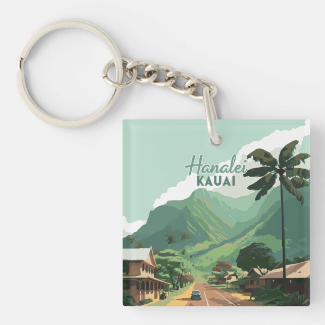 Hanalei Kauai Hawaii Bay Mountains Green Key Ring (Front)
