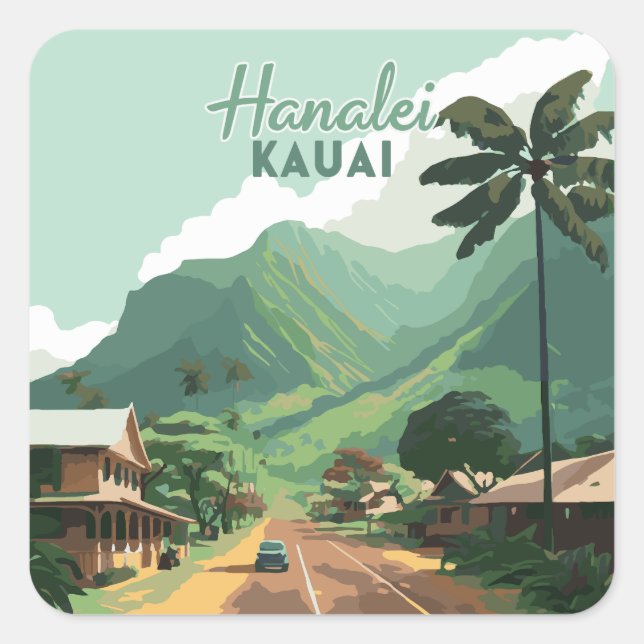Hanalei Kauai Hawaii Bay Mountains Green Square Sticker (Front)