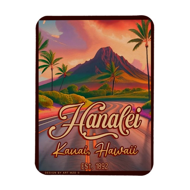 Hanalei Kauai Hawaii Retro Volcano Road 1950s Magnet (Vertical)