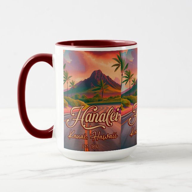 Hanalei Kauai Hawaii Retro Volcano Road 1950s Mug (Left)