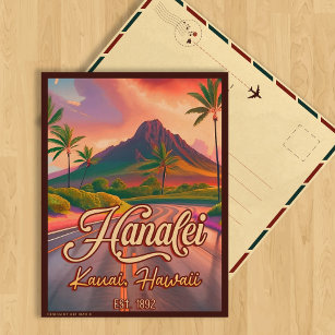 Hanalei Kauai Hawaii Retro Volcano Road 1950s Postcard
