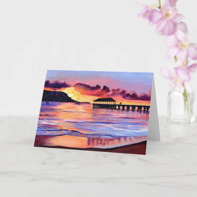 Hanalei Pier Sunset Card (Orchid)