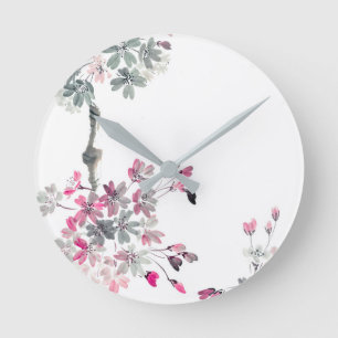Hanami Blooming sakura branch Round Clock