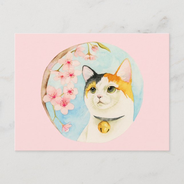 Hanami | Japanese Cartoon Cat Illustration Postcard (Front)