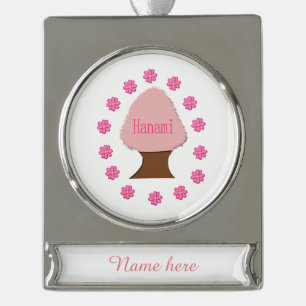 Hanami Japanese Cherry Tree Personalised Silver Plated Banner Ornament