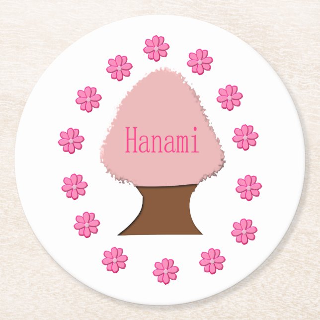 Hanami Japanese Cherry Tree Round Paper Coaster (Front)