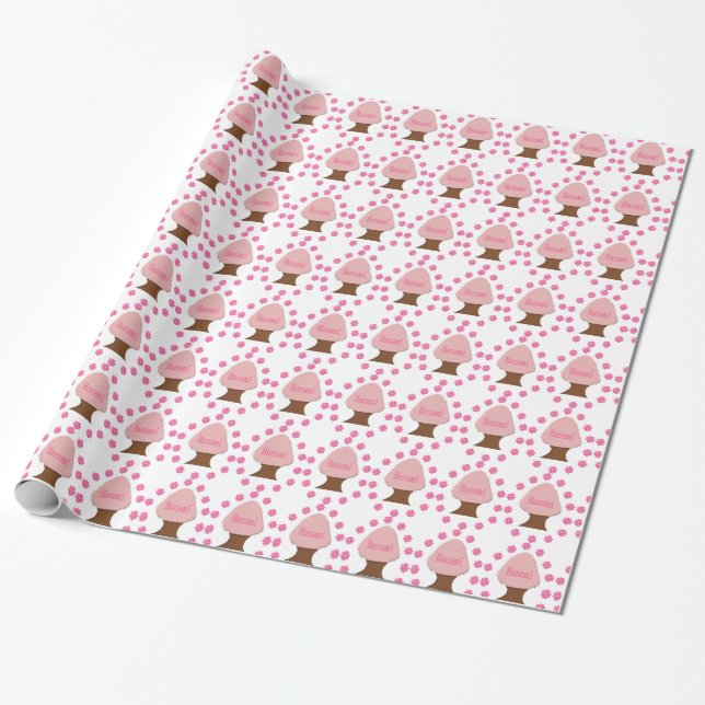 Hanami Japanese Cherry Tree Wrapping Paper (Unrolled)