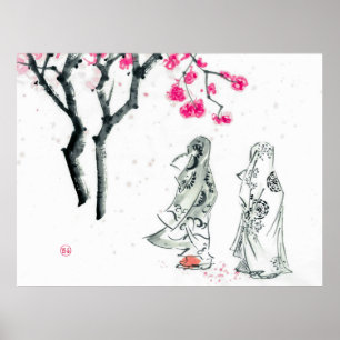 Hanami Watching sakura flowers bloom Poster