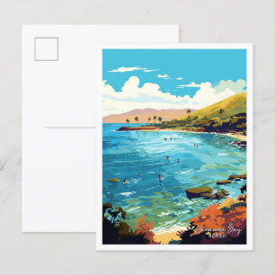 Hanauma Bay Hawaii Art vintage travel illustration Postcard