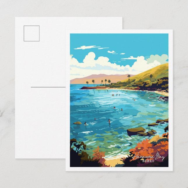 Hanauma Bay Hawaii Art vintage travel illustration Postcard (Front/Back)