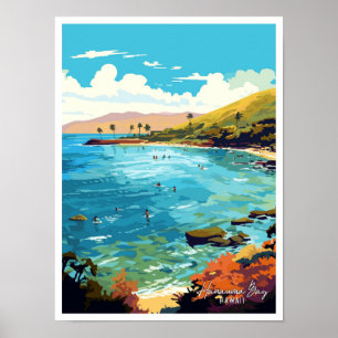 Hanauma Bay Hawaii Art vintage travel illustration Poster