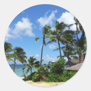 Hanauma Bay Hawaii Coconut Trees Classic Round Sticker