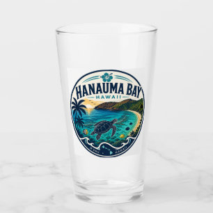 Hanauma Bay Hawaii Retro Travel Logo Glass