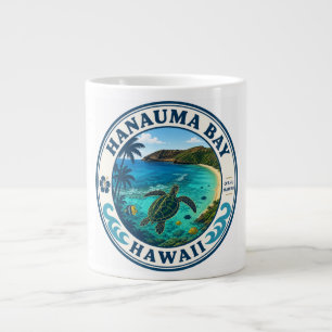 Hanauma Bay Hawaii Retro Travel Logo Large Coffee Mug