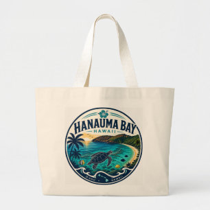 Hanauma Bay Hawaii Retro Travel Logo  Large Tote Bag