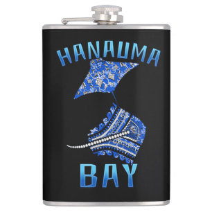 Hanauma Bay Hawaii Vacation Tribal Stingray Hip Flask