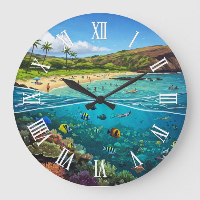 Hanauma Bay Oahu Hawaii Travel Large Clock (Front)