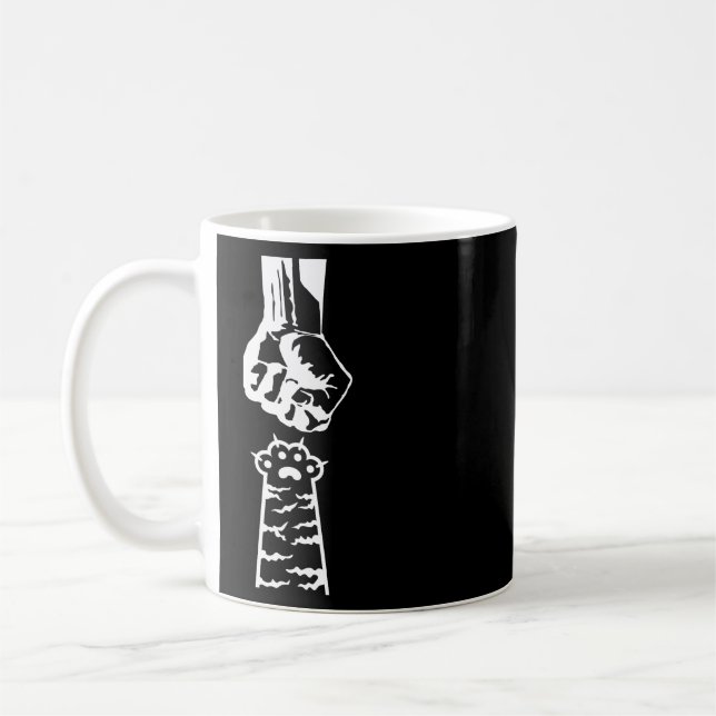 Hand And Cat's Paw Fist Bump Cat lover  Coffee Mug (Left)