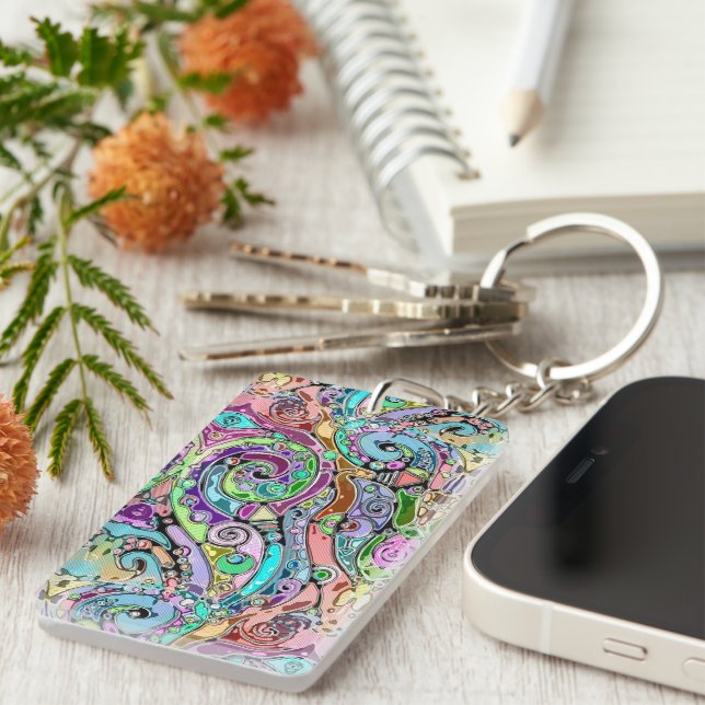 Hand And Digitally Painted Pattern Art 10 Key Ring (Front Right)
